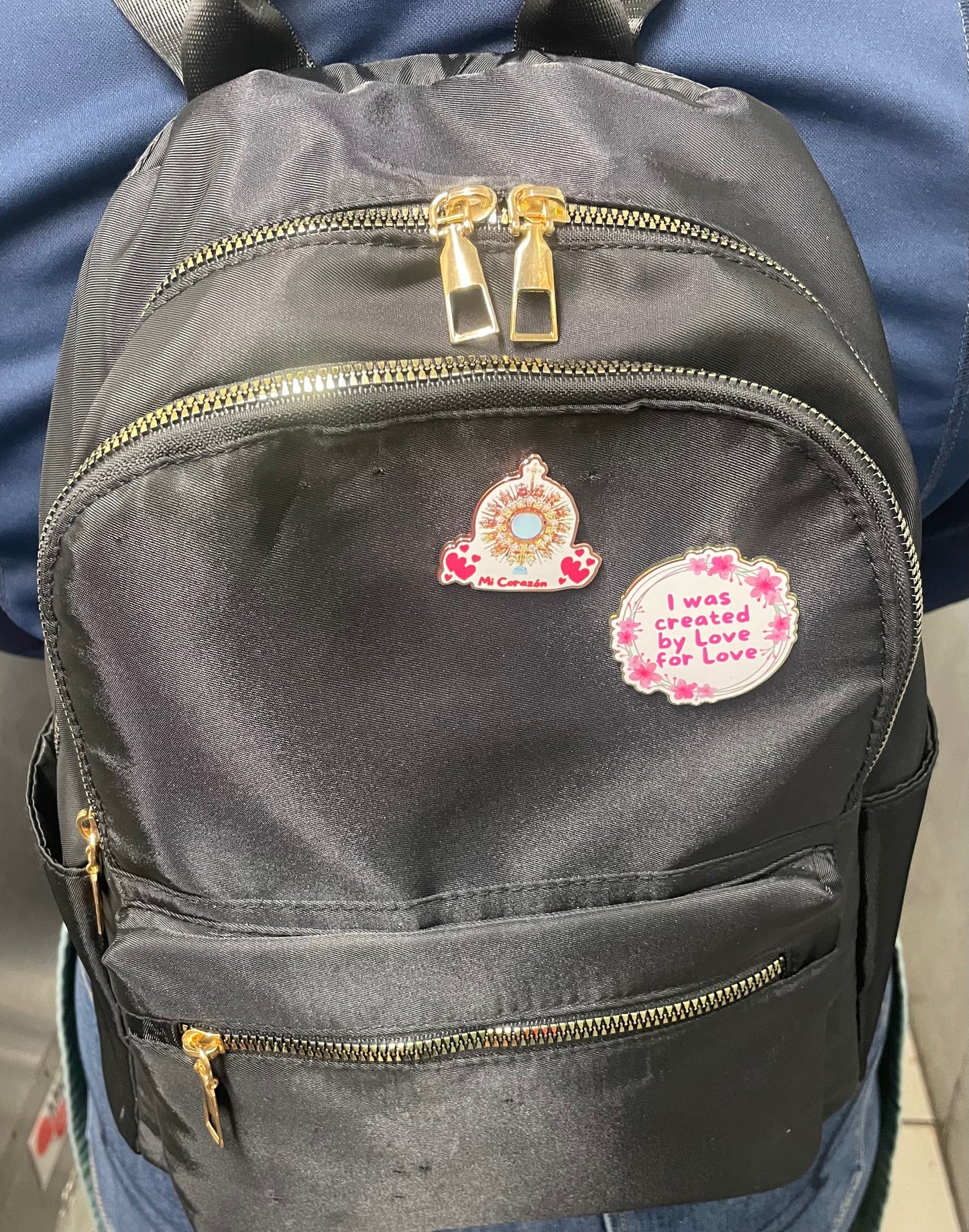 "I was created by Love for Love" pin.